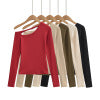 Slanted collar off shoulder long sleeved T-shirt top