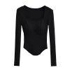 Square collar long sleeved pullover T-shirt