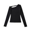 Slanted collar off shoulder long sleeved T-shirt top
